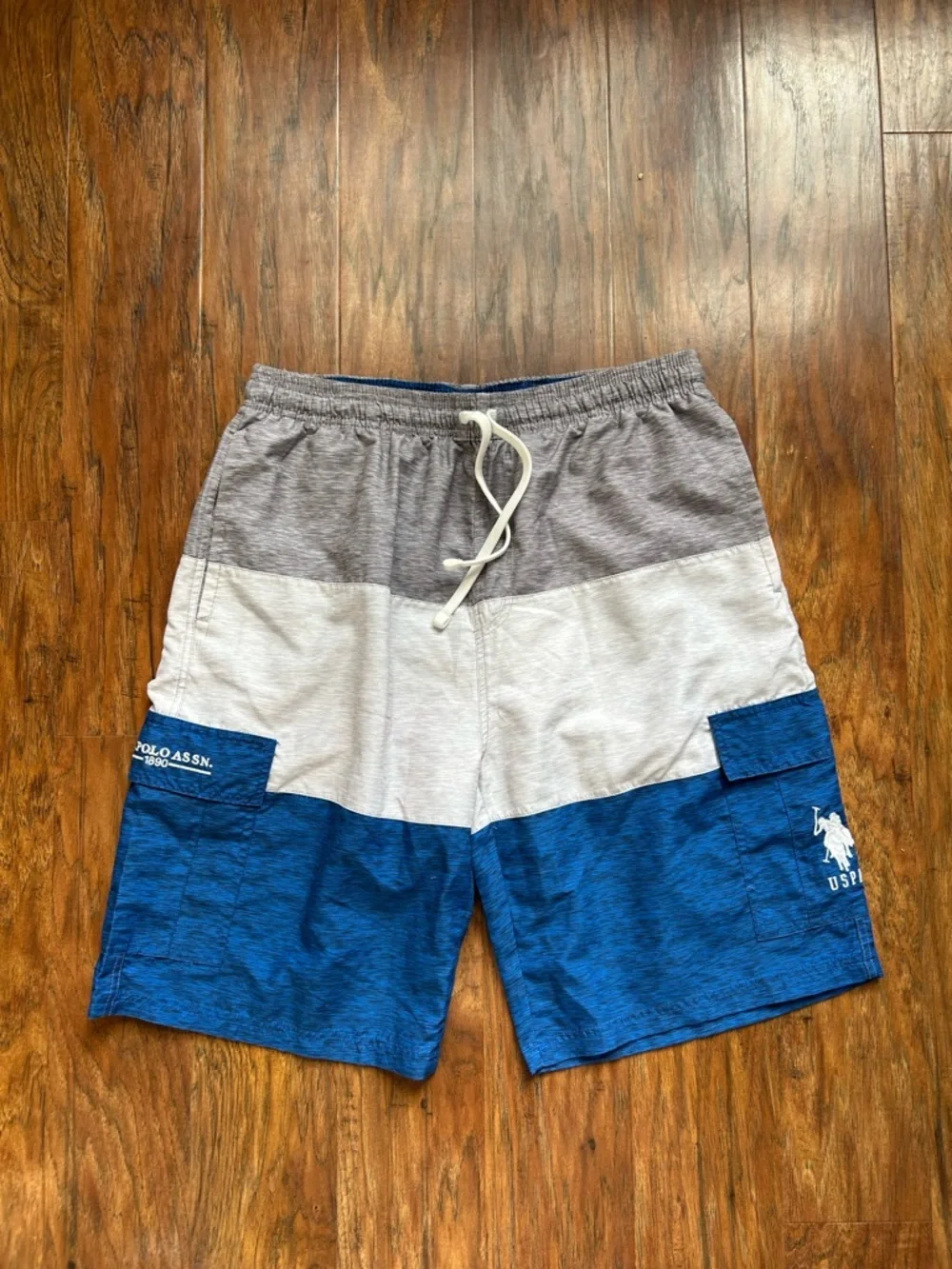 U.S. Polo Assn. Gray White and Royal Blue Colorblock Swim Shorts